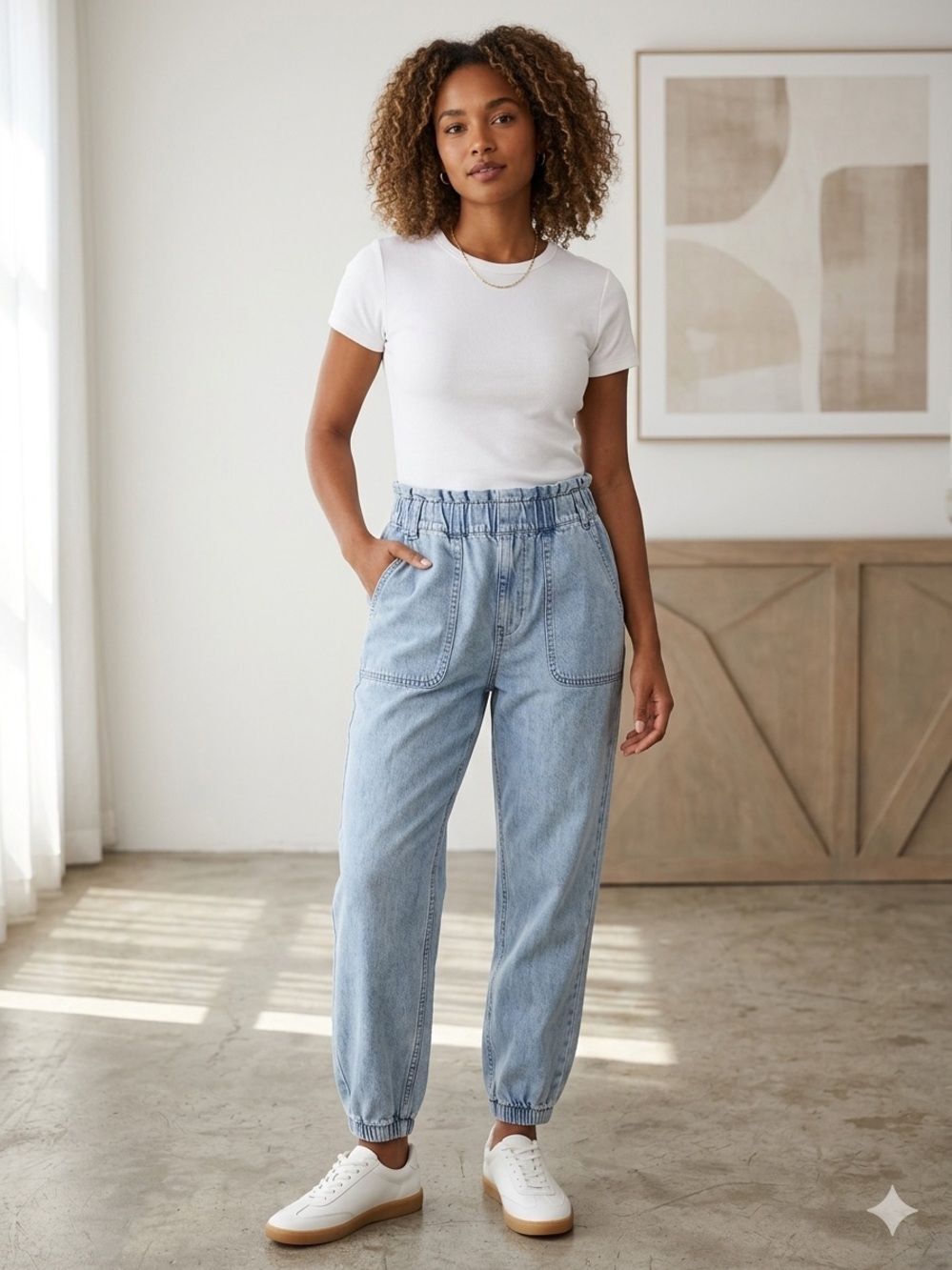 TGLA Light Blue High-Waist Denim Jogger Jeans
